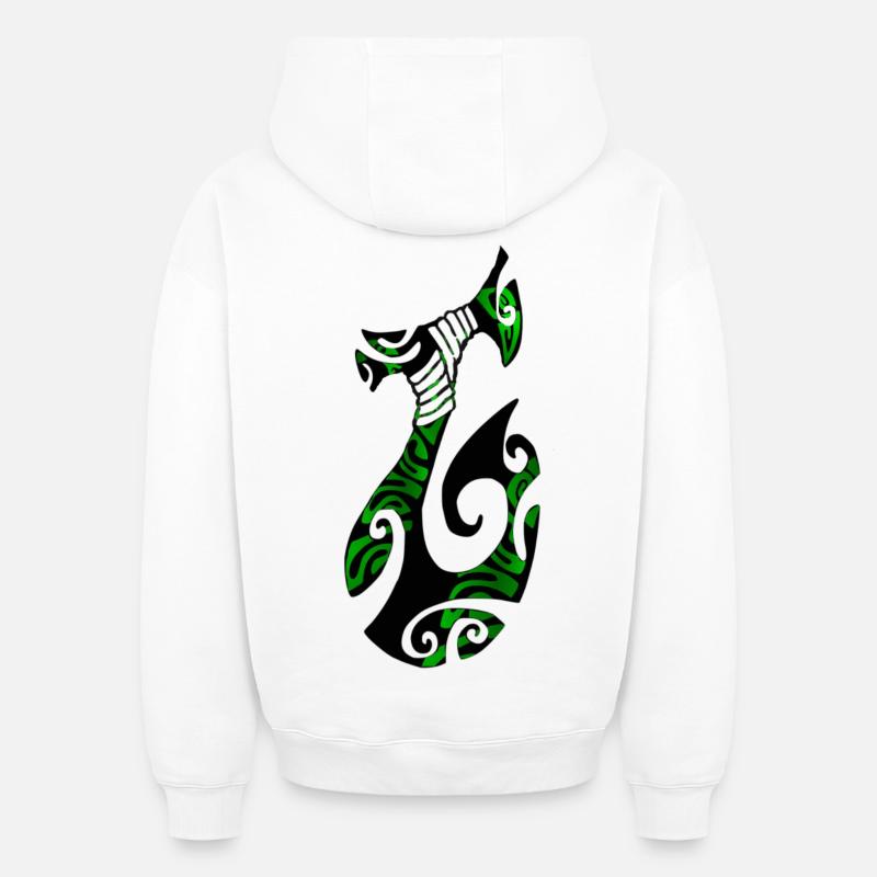 MATAU - Noir (Hameçon polynésien) - Sweat à capuche unisexe oversize épais SPREAD - blanc
