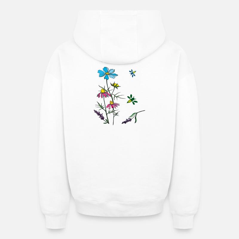 Herbes, camomille, abeilles - Sweat à capuche unisexe oversize épais SPREAD - blanc