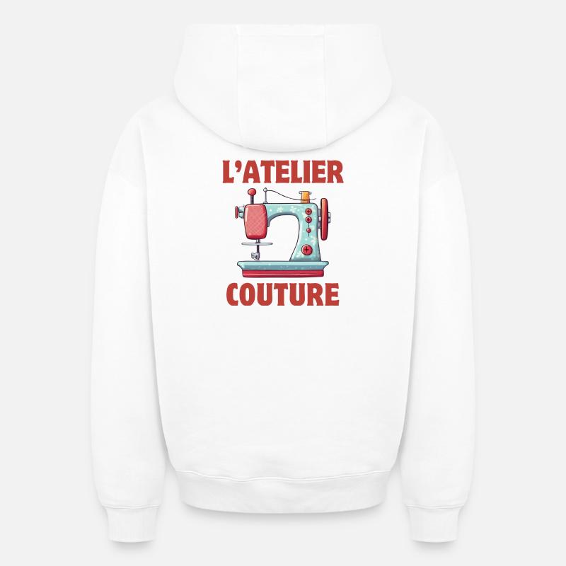 couture, atelier couture, broderie - Sweat à capuche unisexe oversize épais SPREAD - blanc