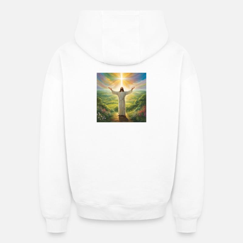 Jésus, catholique Jésus-Christ - Sweat à capuche unisexe oversize épais SPREAD - blanc
