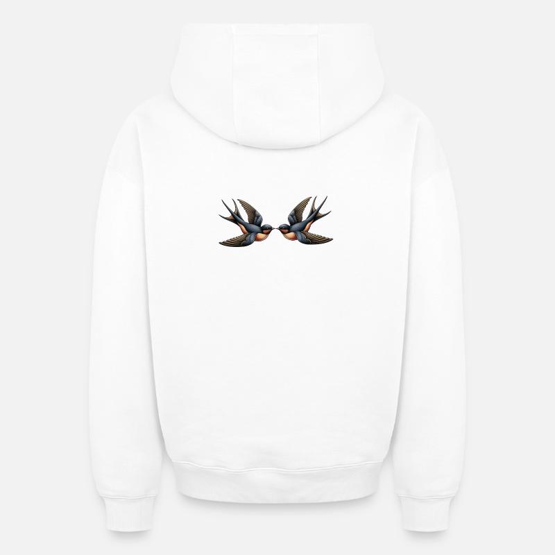 Hirondelles – Rockabilly - Sweat à capuche unisexe oversize épais SPREAD - blanc
