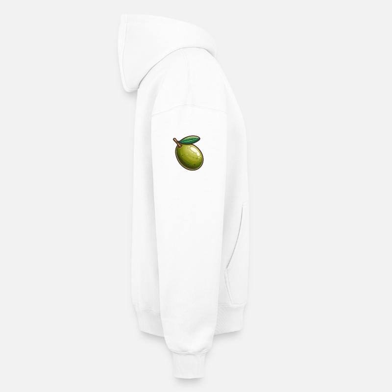 Illustration de Olive Verte Nature - Sweat à capuche unisexe oversize épais SPREAD - blanc