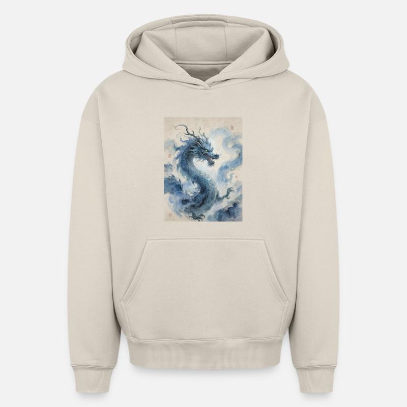 Die himmlische Apotheose: Blauer Drache – Unendlichkeit - Oversized Heavyweight Unisex Hoodie - Beige