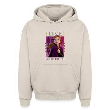 Frozen Anna Mit Spruch Live Your Truth - Oversized Heavyweight Unisex Hoodie - Beige - Vorne - AI Model Female 172 dark (172cm) & AI Model Male 185 light (185cm)