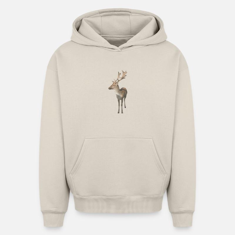 Cerf - Sweat à capuche unisexe oversize épais SPREAD - beige