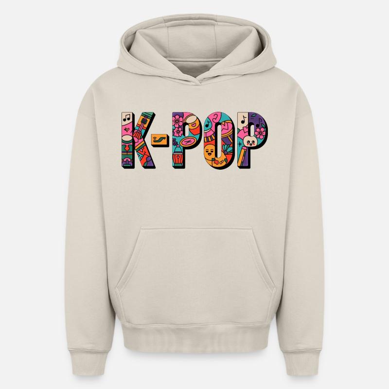 K-POP : Doodle Pop - Sweat à capuche unisexe oversize épais SPREAD - beige