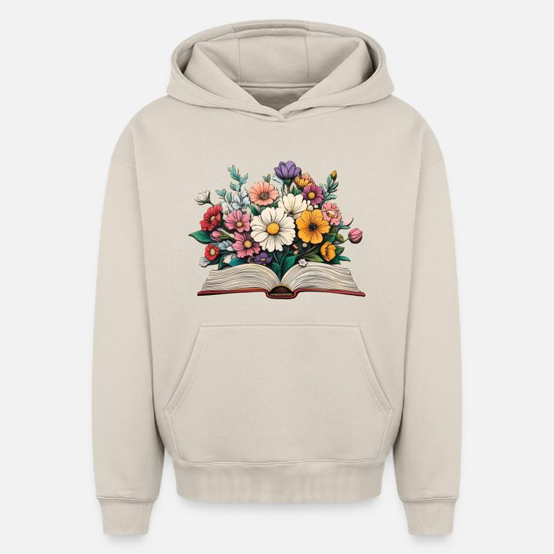 Livre fleuri - Sweat à capuche unisexe oversize épais SPREAD - beige
