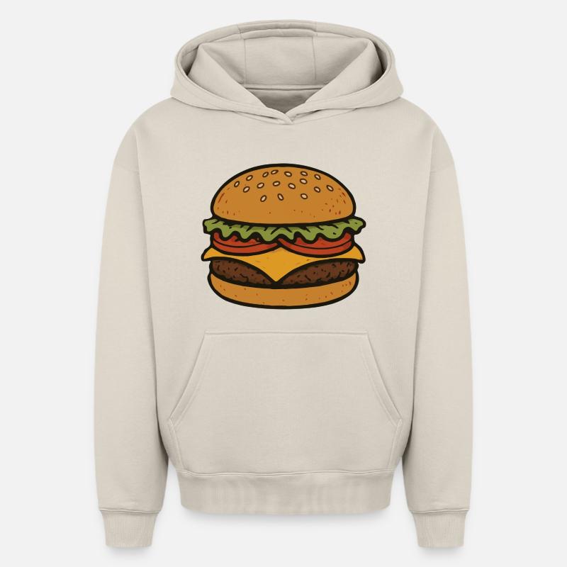 Hamburger comique - Sweat à capuche unisexe oversize épais SPREAD - beige