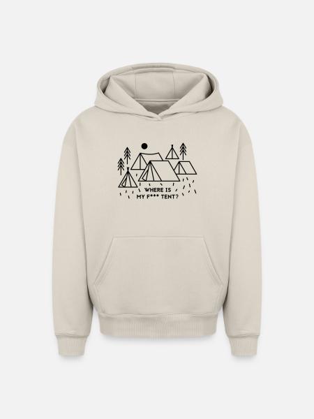 Where is my tent? - Oversized Heavyweight Unisex Hoodie - Beige