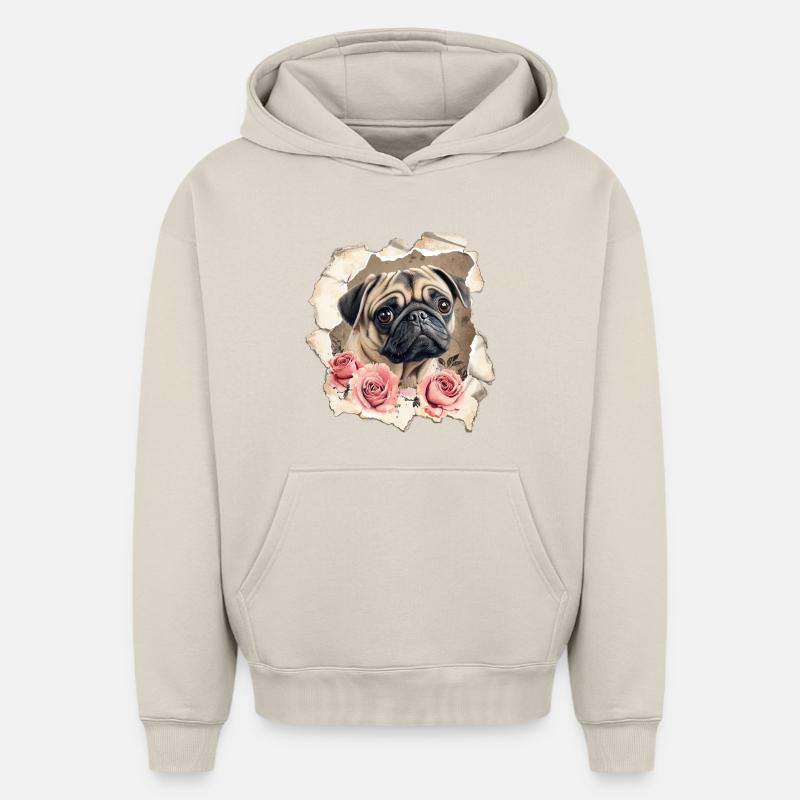 Carlin aux roses - Sweat à capuche unisexe oversize épais SPREAD - beige
