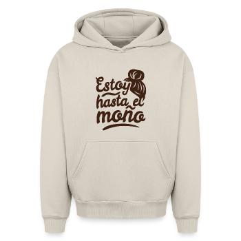 Je suis à la hauteur - Sweat à capuche unisexe oversize épais SPREAD - beige - Devant - AI Model Female 172 dark (172cm) & AI Model Male 185 light (185cm)