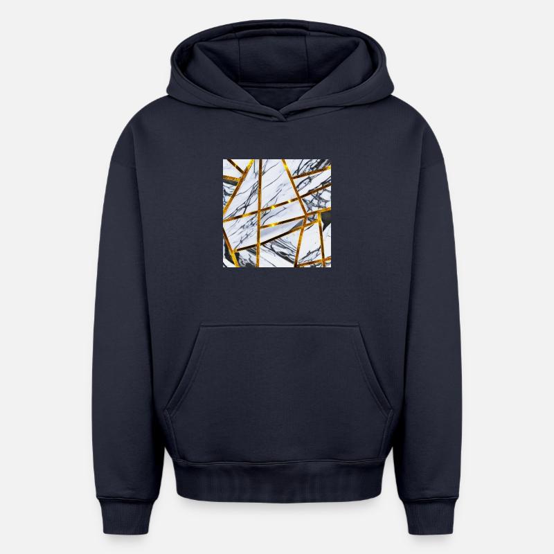 Marbre Or Blanc - Sweat à capuche unisexe oversize épais SPREAD - bleu marine