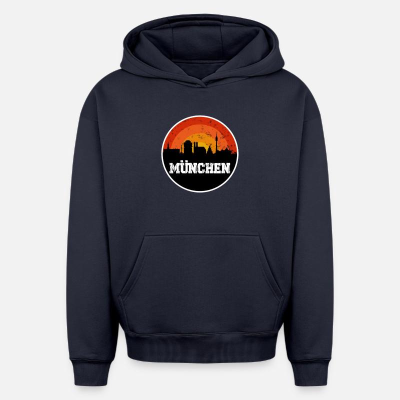 Munich Skyline Original - Sweat à capuche unisexe oversize épais SPREAD - bleu marine