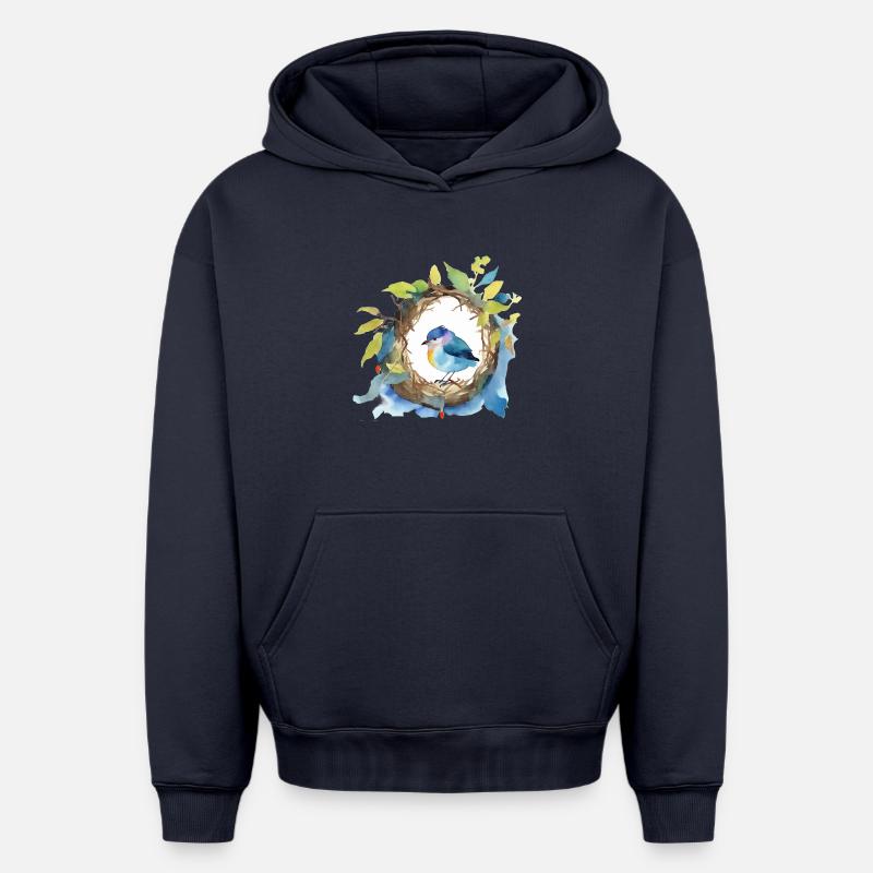 Oiseau - Sweat à capuche unisexe oversize épais SPREAD - bleu marine