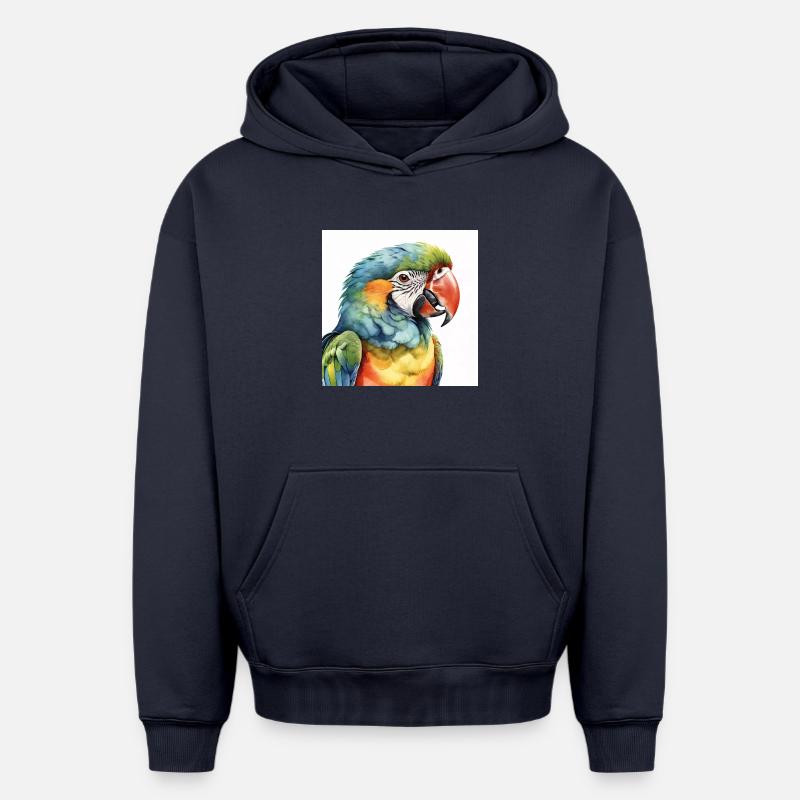 Ara aquarelle - Sweat à capuche unisexe oversize épais SPREAD - bleu marine