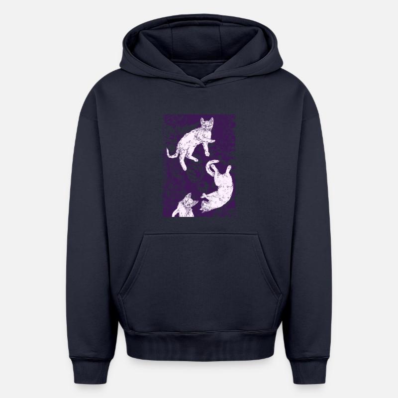 TROIS CHATONS BLANCS - Sweat à capuche unisexe oversize épais SPREAD - bleu marine