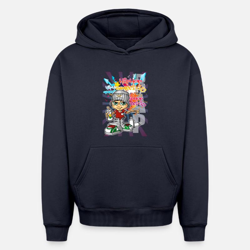 Graffiti boy background - Sweat à capuche unisexe oversize épais SPREAD - bleu marine
