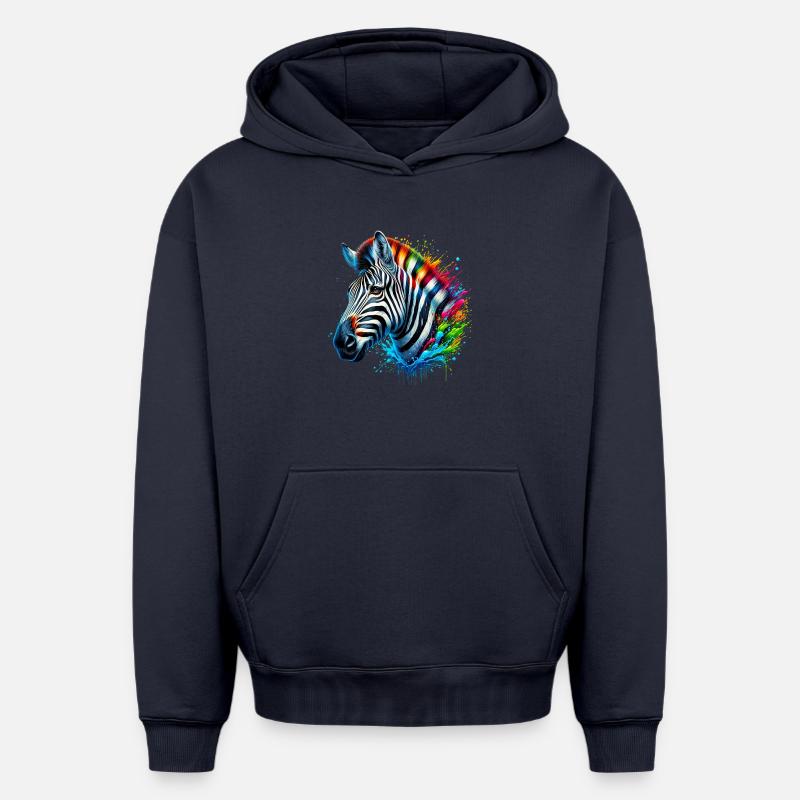 Zèbre - Sweat à capuche unisexe oversize épais SPREAD - bleu marine