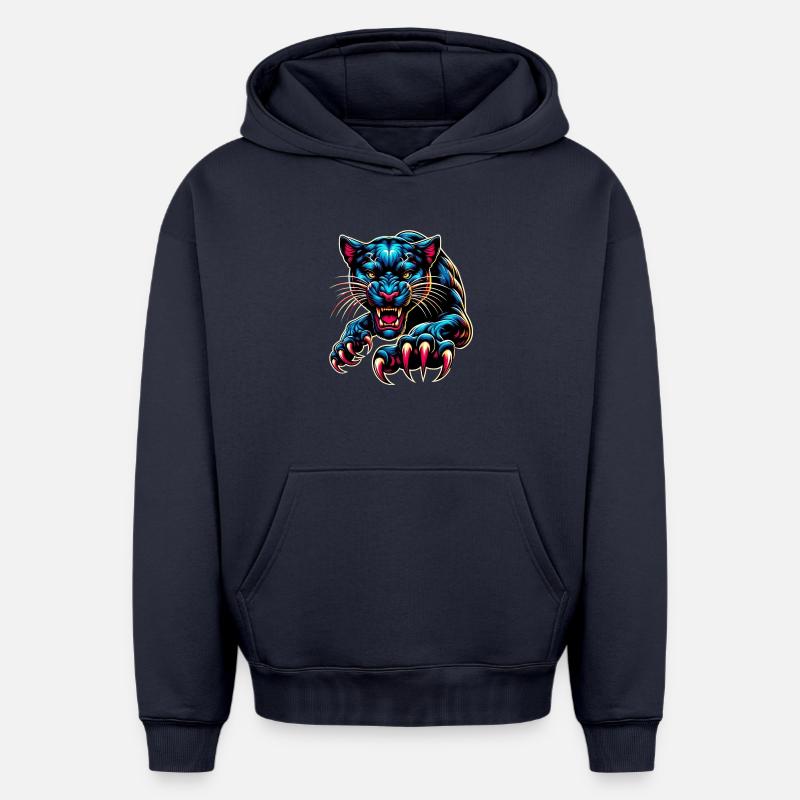 Panthère - Sweat à capuche unisexe oversize épais SPREAD - bleu marine