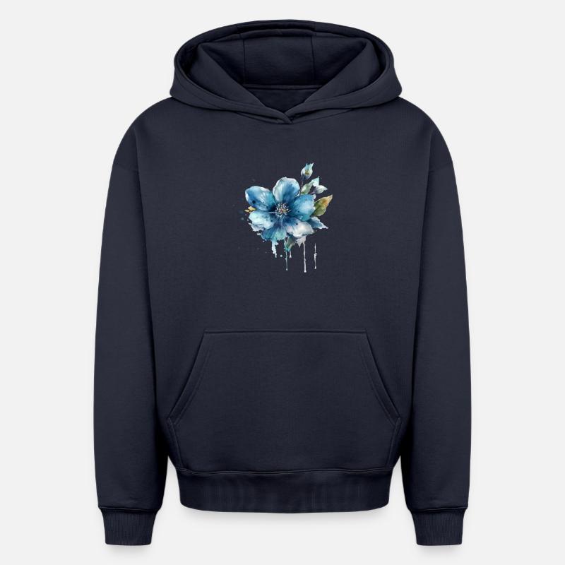 Fleur bleue - Sweat à capuche unisexe oversize épais SPREAD - bleu marine