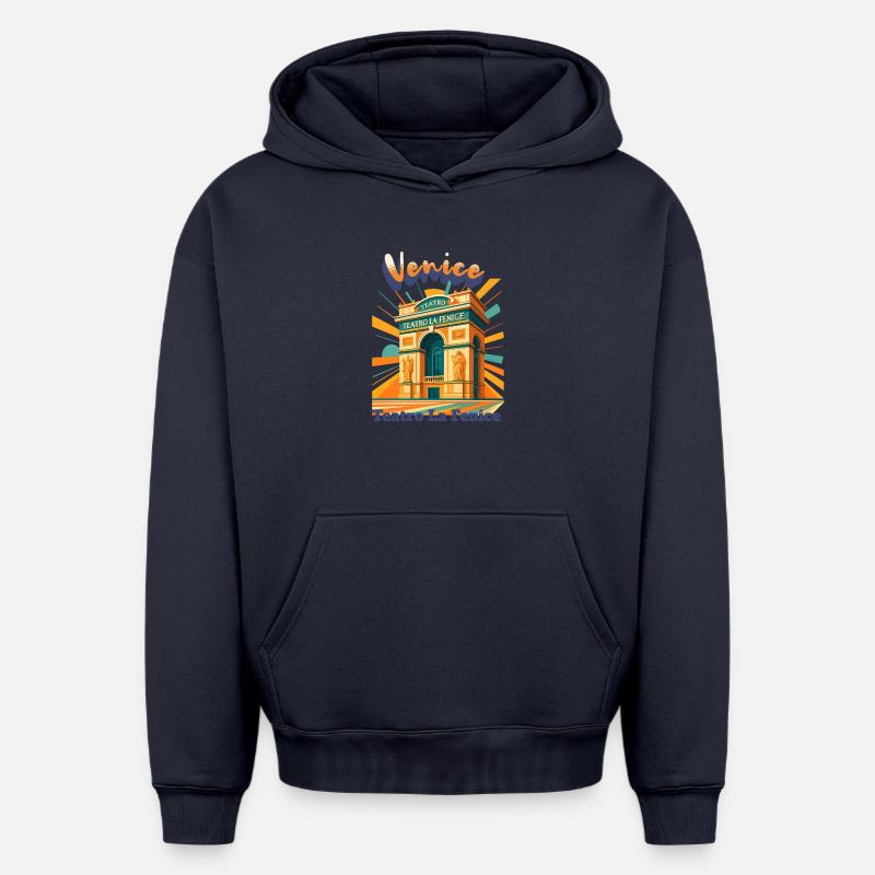 Illustration du théâtre de Venise - Sweat à capuche unisexe oversize épais SPREAD - bleu marine