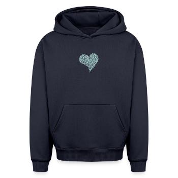 Coeur - Saint-Valentin - Cadeau - Rétro - Sweat à capuche unisexe oversize épais SPREAD - bleu marine - Devant - AI Model Female 172 dark (172cm) & AI Model Male 185 light (185cm)