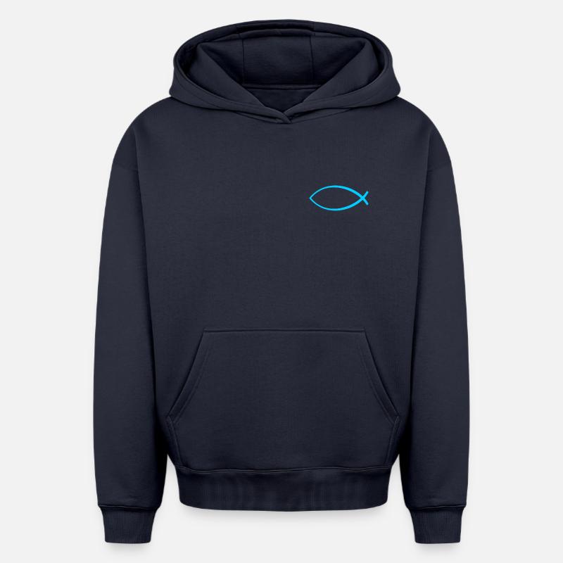 Ichtus poisson bleu clair - Sweat à capuche unisexe oversize épais SPREAD - bleu marine