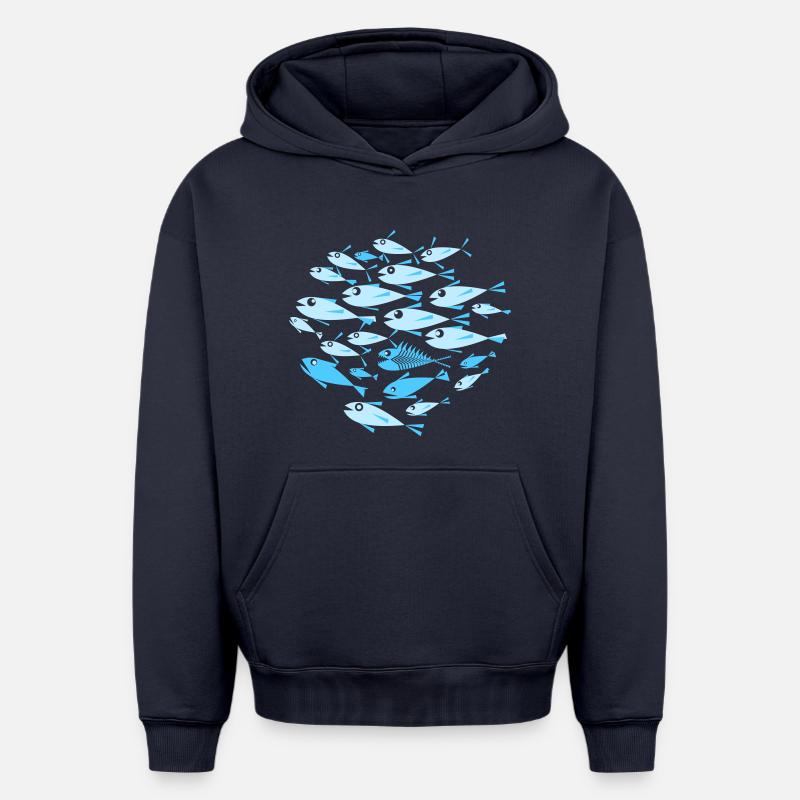 poisson Cyan - Sweat à capuche unisexe oversize épais SPREAD - bleu marine