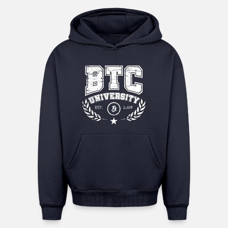 Université du logo Bitcoin - Sweat à capuche unisexe oversize épais SPREAD - bleu marine