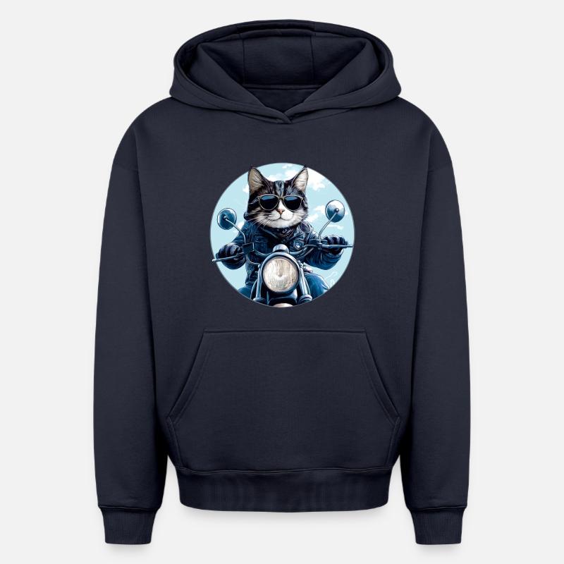 Motard Cat - Sweat à capuche unisexe oversize épais SPREAD - bleu marine