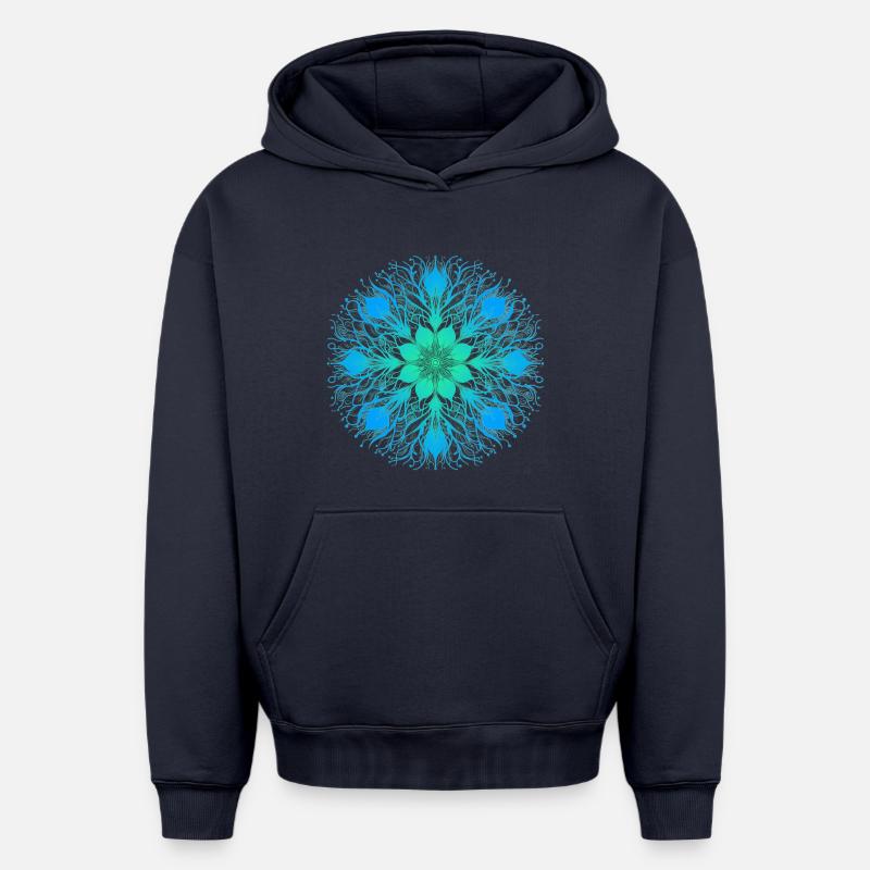 Floral Mandala - Sweat à capuche unisexe oversize épais SPREAD - bleu marine