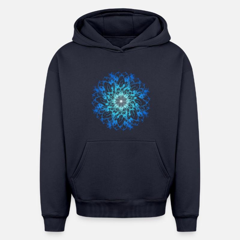 Mandala Océan - Sweat à capuche unisexe oversize épais SPREAD - bleu marine