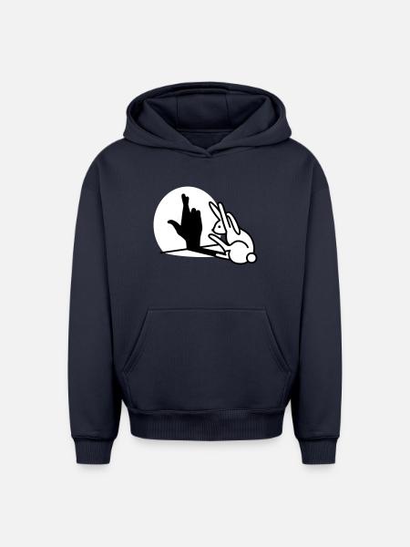 De grappige schaduw die van de konijnhand vingers kruisen - Hoodie unisex oversized van zware kwaliteit - navy