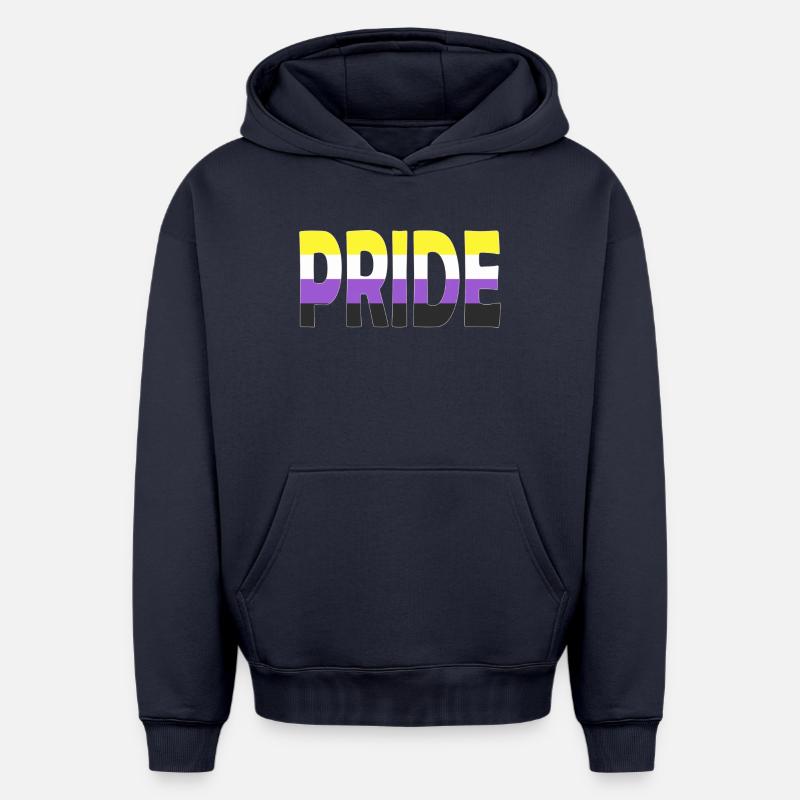 Pride lettering Non-Binary Non-Binary LGBTQ - Oversized Heavyweight Unisex Hoodie - navy