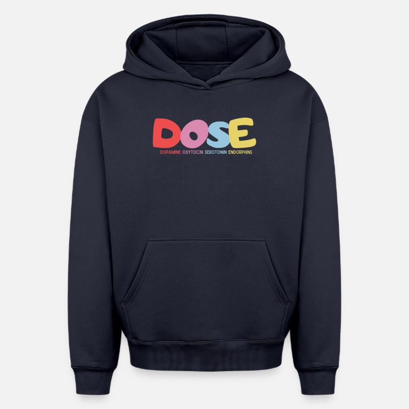 DOSE-Dopamine•Ocytocine•Sérotonine•Endorphines - Sweat à capuche unisexe oversize épais SPREAD - bleu marine