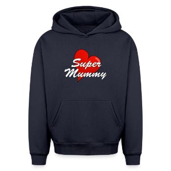 SUPER MAMAN - Sweat à capuche unisexe oversize épais SPREAD - bleu marine - Devant - AI Model Female 172 dark (172cm) & AI Model Male 185 light (185cm)