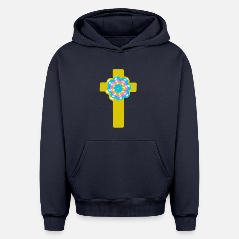 Croix Jésus Croix Messie - Sweat à capuche unisexe oversize épais SPREAD - bleu marine