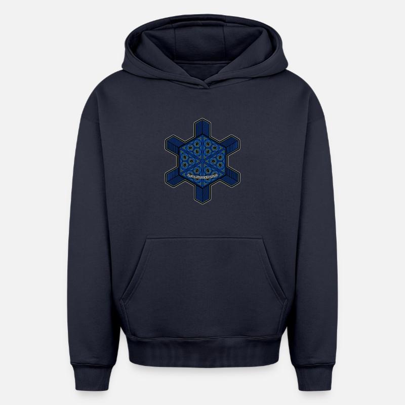 Fractal Evolution Experience Mandala Psytrance Goa - Oversized Heavyweight Unisex Hoodie - Navy