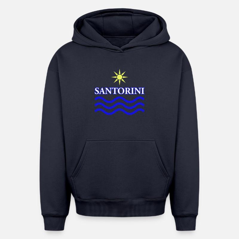 Soleil et vagues Conception côtière - Sweat à capuche unisexe oversize épais SPREAD - bleu marine
