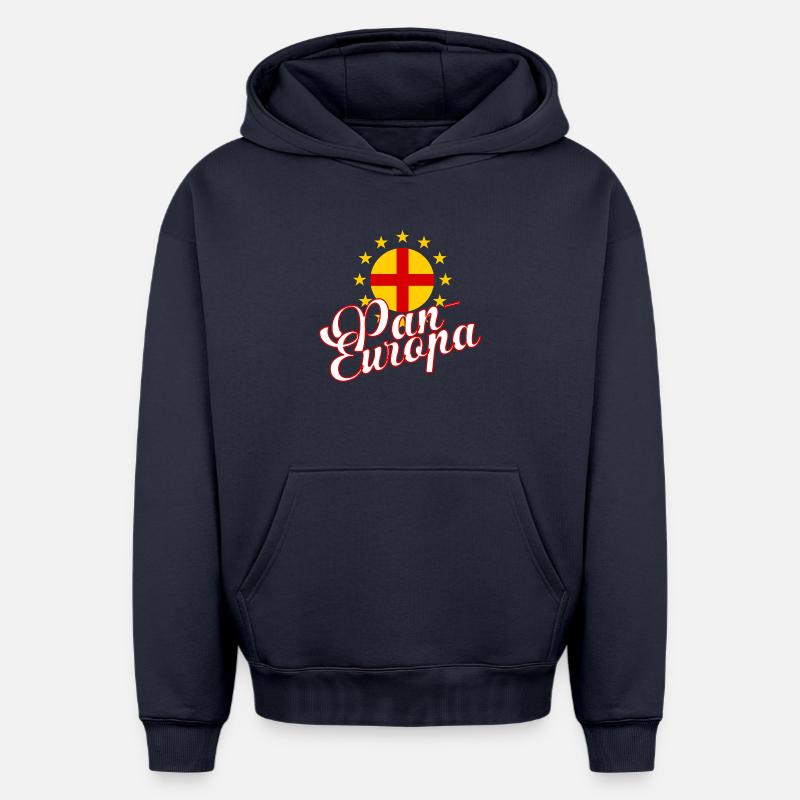 Pan-Europa Rétro Script - Sweat à capuche unisexe oversize épais SPREAD - bleu marine