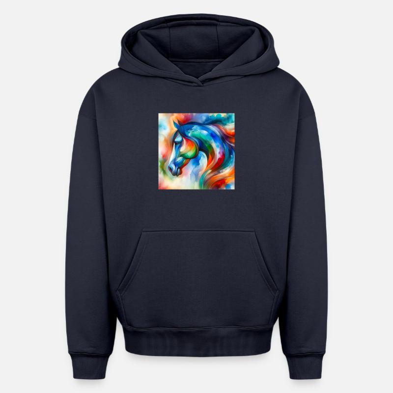 Portrait de cheval abstrait - Sweat à capuche unisexe oversize épais SPREAD - bleu marine