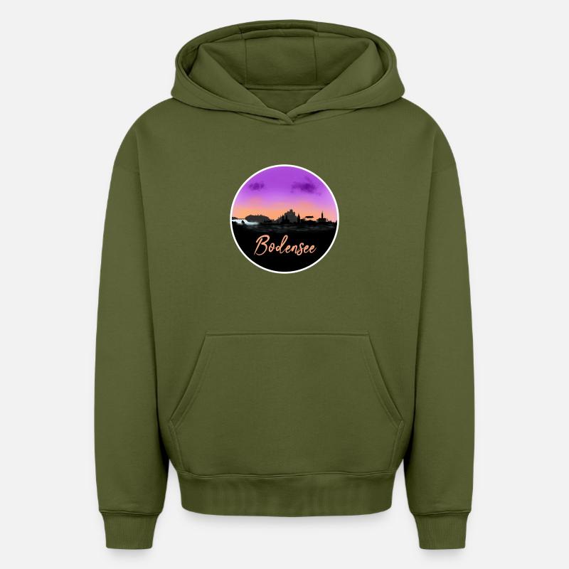 Bodensee Fineline Skyline - Oversized Heavyweight Unisex Hoodie - Khaki