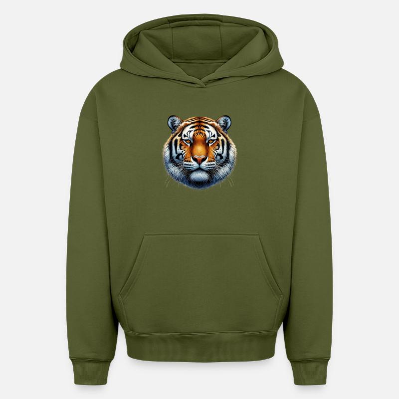 Tigre - Sweat à capuche unisexe oversize épais SPREAD - kaki