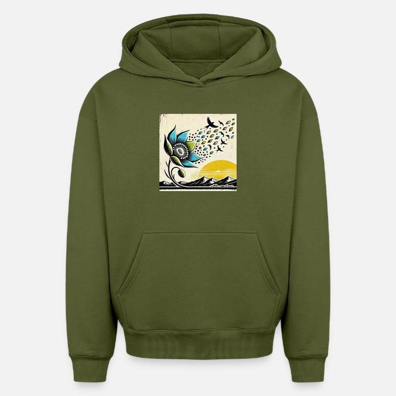 Migration des oiseaux - Sweat à capuche unisexe oversize épais SPREAD - kaki