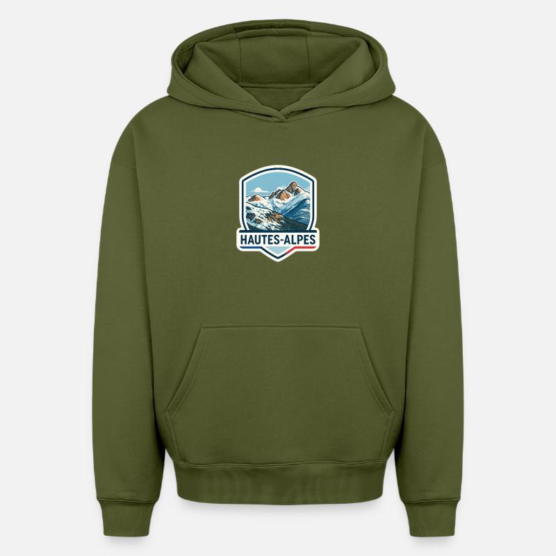 Bouclier Alpes Bleues - Sweat à capuche unisexe oversize épais SPREAD - kaki