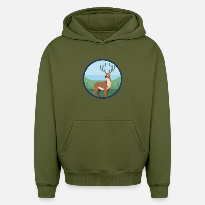 Cerf - Sweat à capuche unisexe oversize épais SPREAD - kaki