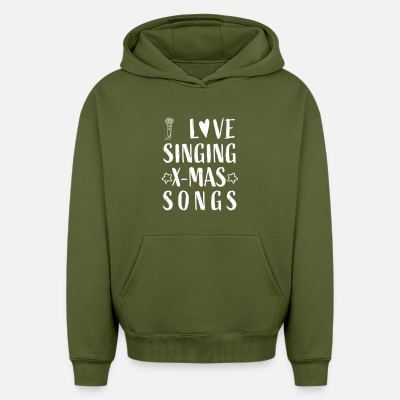 Micro - J’adore chanter Noël - Sweat à capuche unisexe oversize épais SPREAD - kaki
