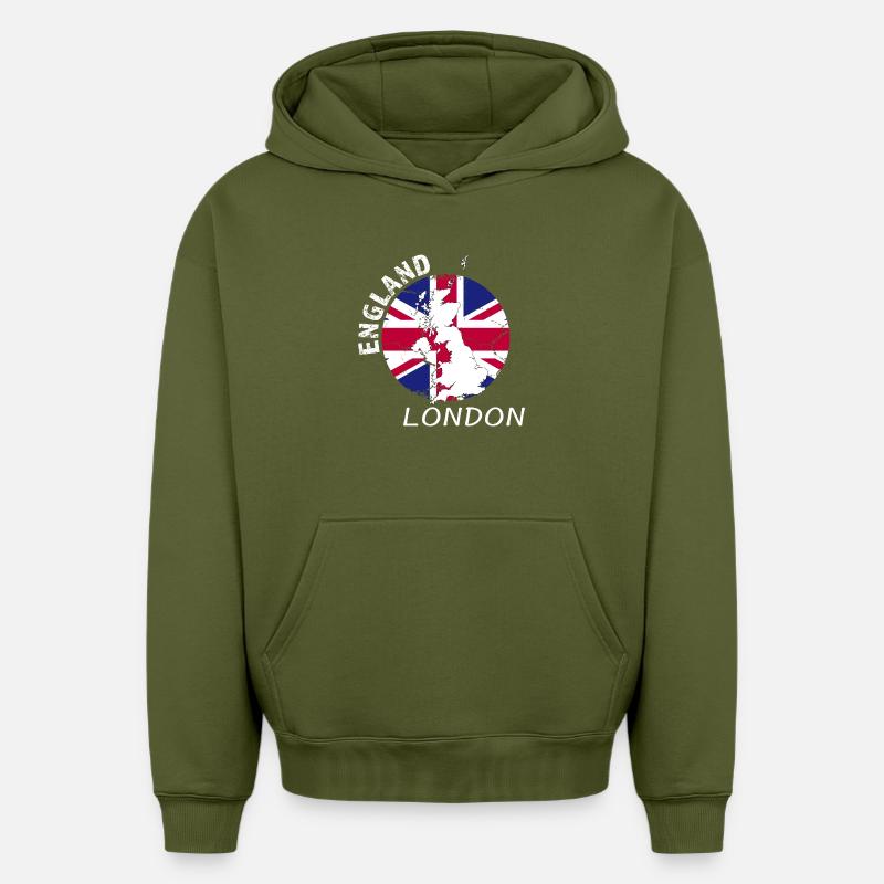Londres - Sweat à capuche unisexe oversize épais SPREAD - kaki