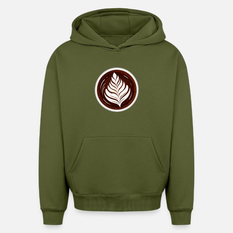 Latte Art Leaf Cappuccino Design - Sweat à capuche unisexe oversize épais SPREAD - kaki