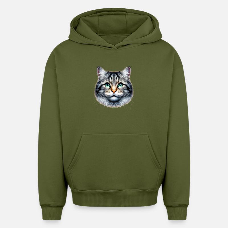 Chat - Sweat à capuche unisexe oversize épais SPREAD - kaki